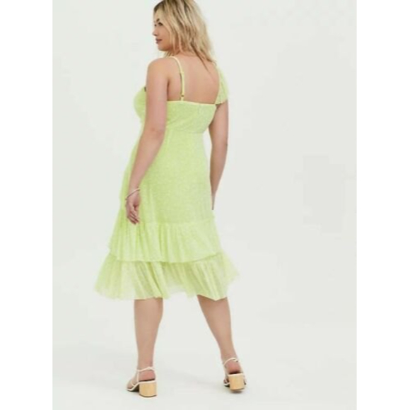 Torrid 1 Womens Yellow Floral Mesh Ruffle Midi Dress Size 1X - Picture 4 of 12